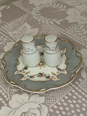 Noritake Vintage Floral Porcelain Salt and Pepper Set  - White and Gray